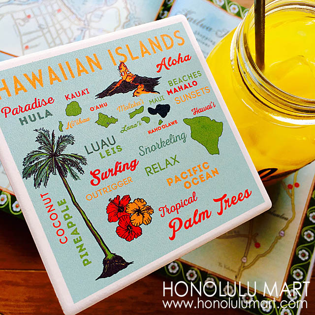 ハワイの地図の絵柄のコースター