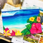 海とお花の絵のパスポートケース