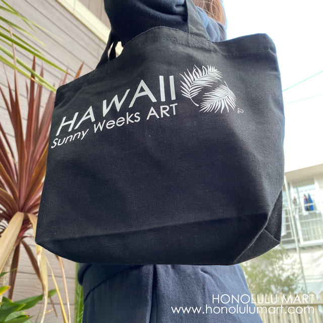 黒HAWAIIヤシの葉柄ミニトートバッグ（ハワイのSunny Weeks Art）6