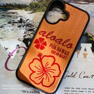 ハイビスカス柄木製iPhoneケース1