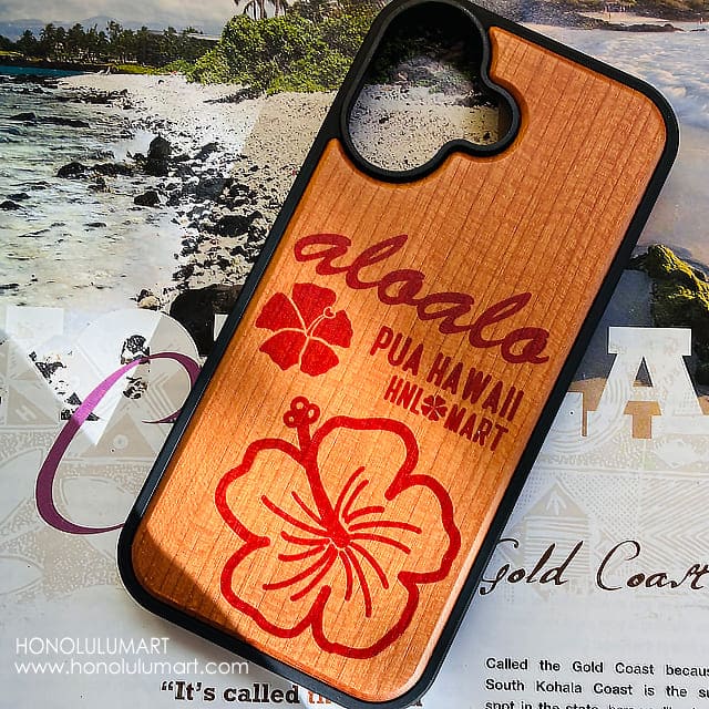ハイビスカス柄木製iPhoneケース1