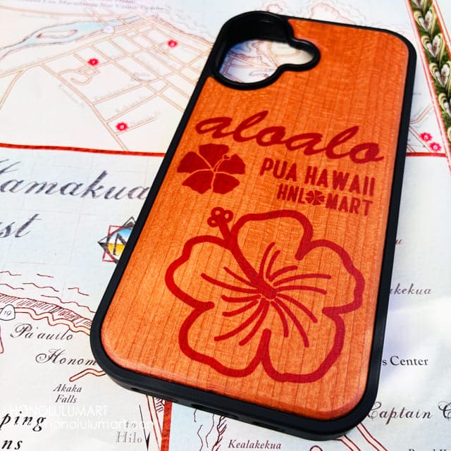 ハイビスカス柄木製iPhoneケース2